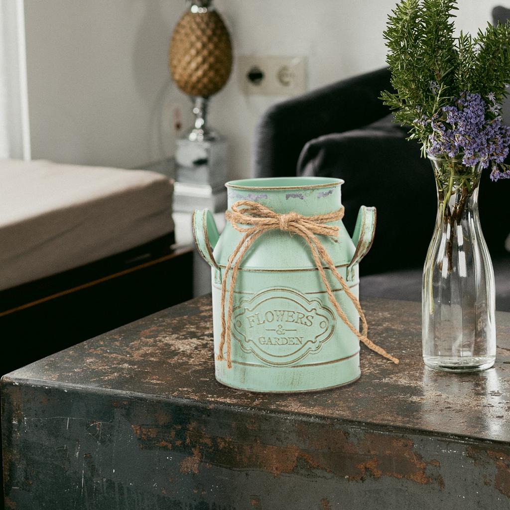 Металлическая ваза для цветов, винтажная декоративная ваза-ведро для цветов, декор для фермерского дома, ваза для молочных банок с ручкой, ваза для горшков, декор