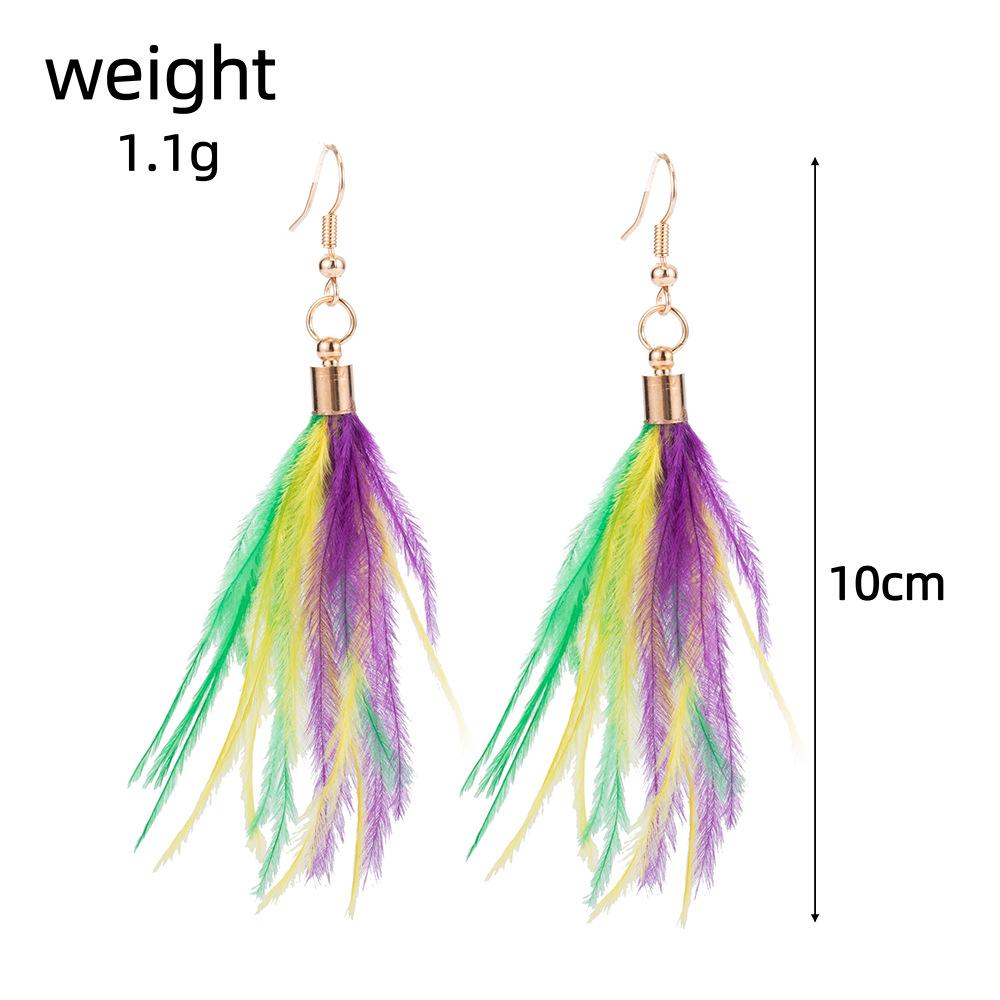 Gold Personalized Colorful Feather Long Tassel Earrings