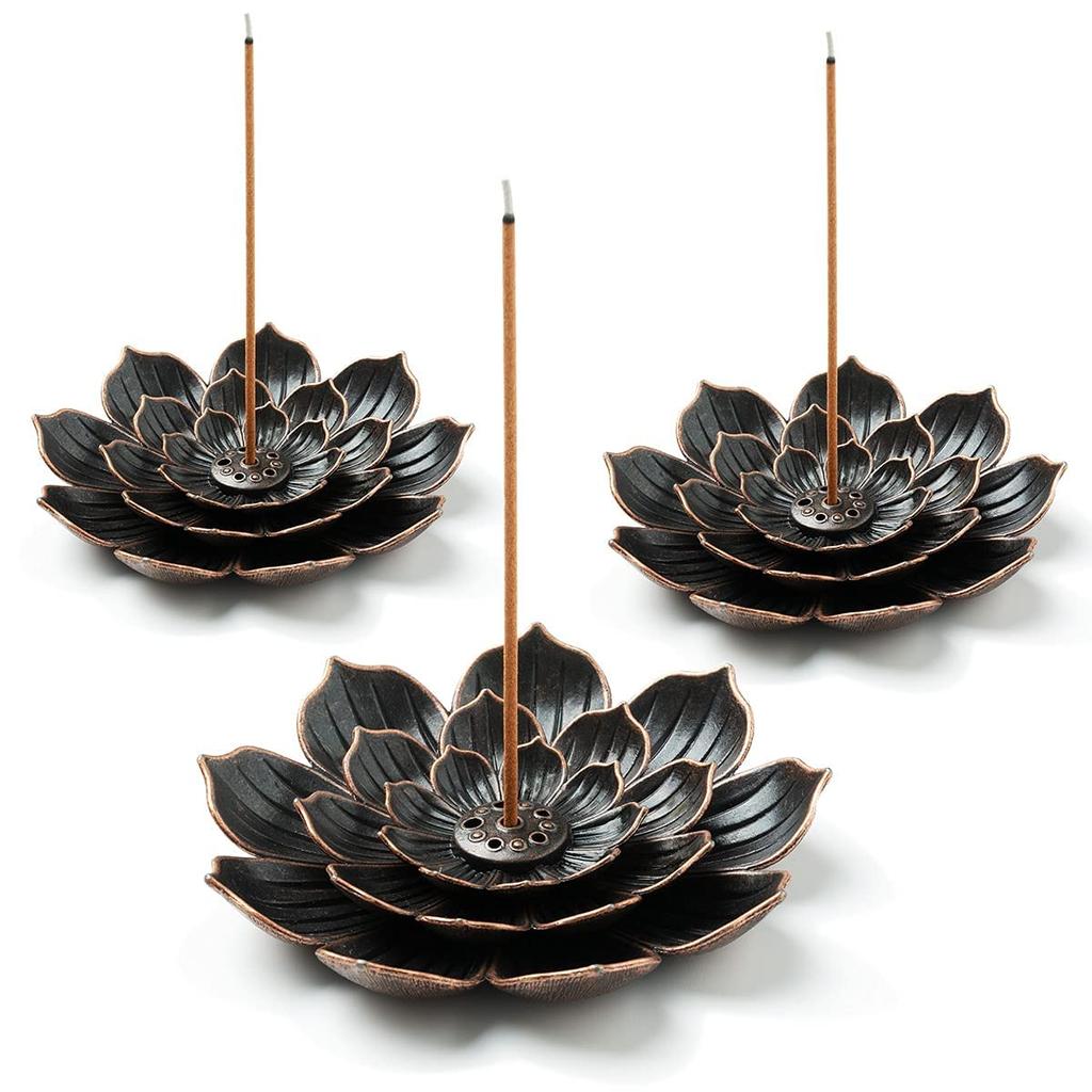 GARMOLY Incense Burner, Incense Holder for Sticks, Brass Lotus Incense Stick Holder and Detachable Ash Catcher