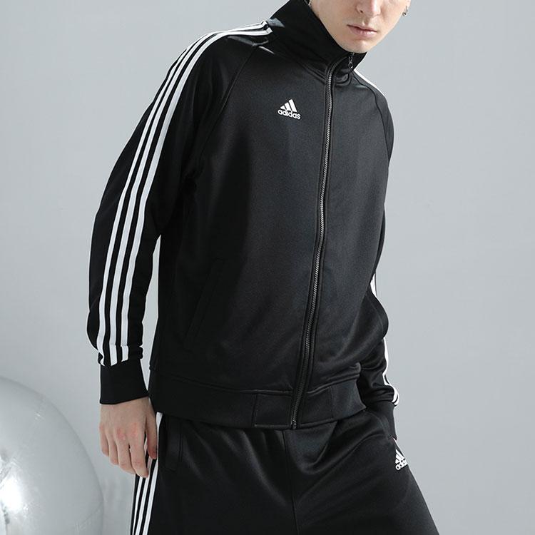 Adidas Three Stripe Color Block Logo Stand Collar Jacket And Straight Leg Pants Casual Sports Suit Men Suit Black White TR30JR-BW+TR30PR-BW