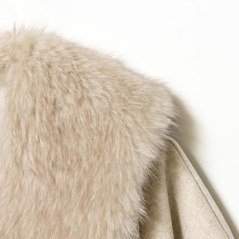 Womens Versatile Mid-length Coat Faux Fur Collar Soft Fabric Elegant Commuter Style
