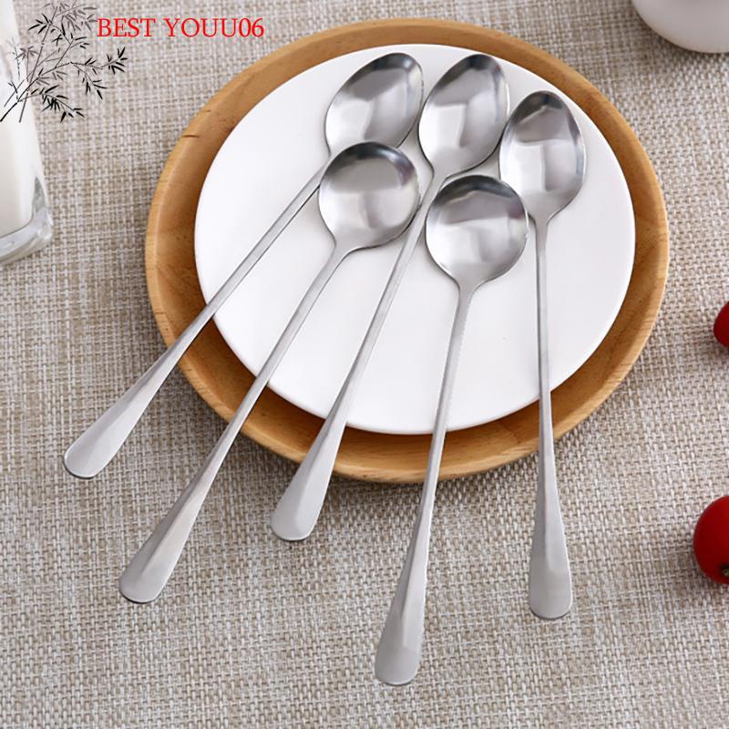 (YOUU06)Stainless Steel Spoon Long Handle Coffee Spoon Ice Cream Stirring Spoon Meal Tableware Spoon Household Dinner Fruit Fork