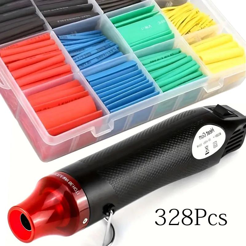 Длинный термофен с комплектом термоусадочных трубок 328/580 шт. Электрический мини-термофен для самостоятельного изготовления изделий из термоусадочной пленки ПВХ