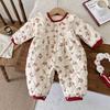 Зимний флисовый ромпер в корейском стиле для маленьких девочек - Наряд для прогулок с цветочной кружевной отделкой