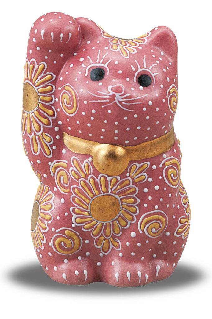 Stylish Kutani Ware Figurine from Waza No Feng Shui Perfect for Opening or Birthday Gifts Right-Handed Maneki-neko Kura, Pink, Design, Ceremonies,