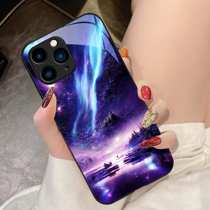 Блестящее Звездное Небо Для IPhone 15 Pro 14 13 12 Mini 11 XS Max XR 7 8 Plus SE 2020 2022 Закаленное Стекло Чехол для Телефона