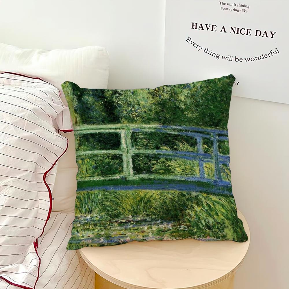 Водяные лилии Клод Моне Изобразительное искусство Наволочка для дивана Гостиная Спальня Изголовье Спинка Подушка Квадратная Подушка Время Сна
