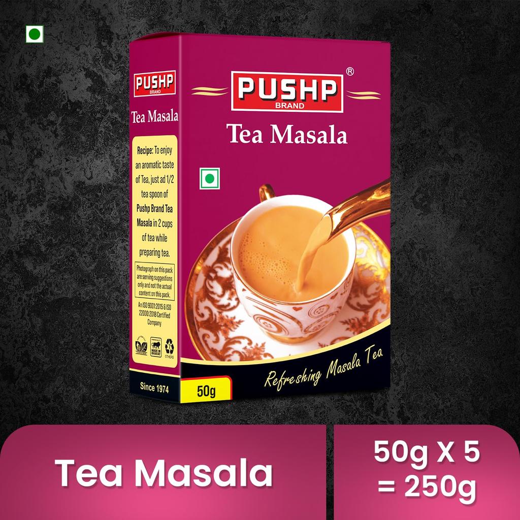 Бренд Pushp Масала для чая Ароматическая смесь специй для чая Для аутентичного индийского чая масала Натуральный вкус Упаковка 50 г, 5 штук