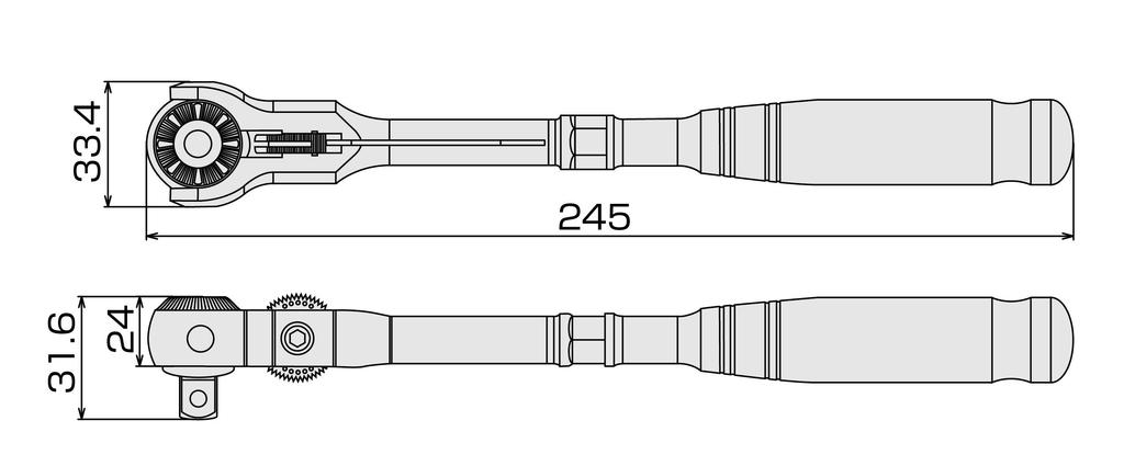 TONE Swivel Ratchet Handle Drive (Hold Type) RH3VHW, 9.5mm (3/8")