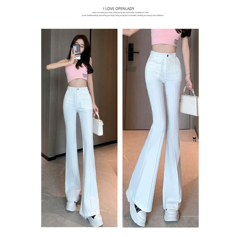 Streetwear OL Office Summer High Waist Women's Wide Leg Capris Skinny Flare Pants for Women Full Length Pants Woman Trousers