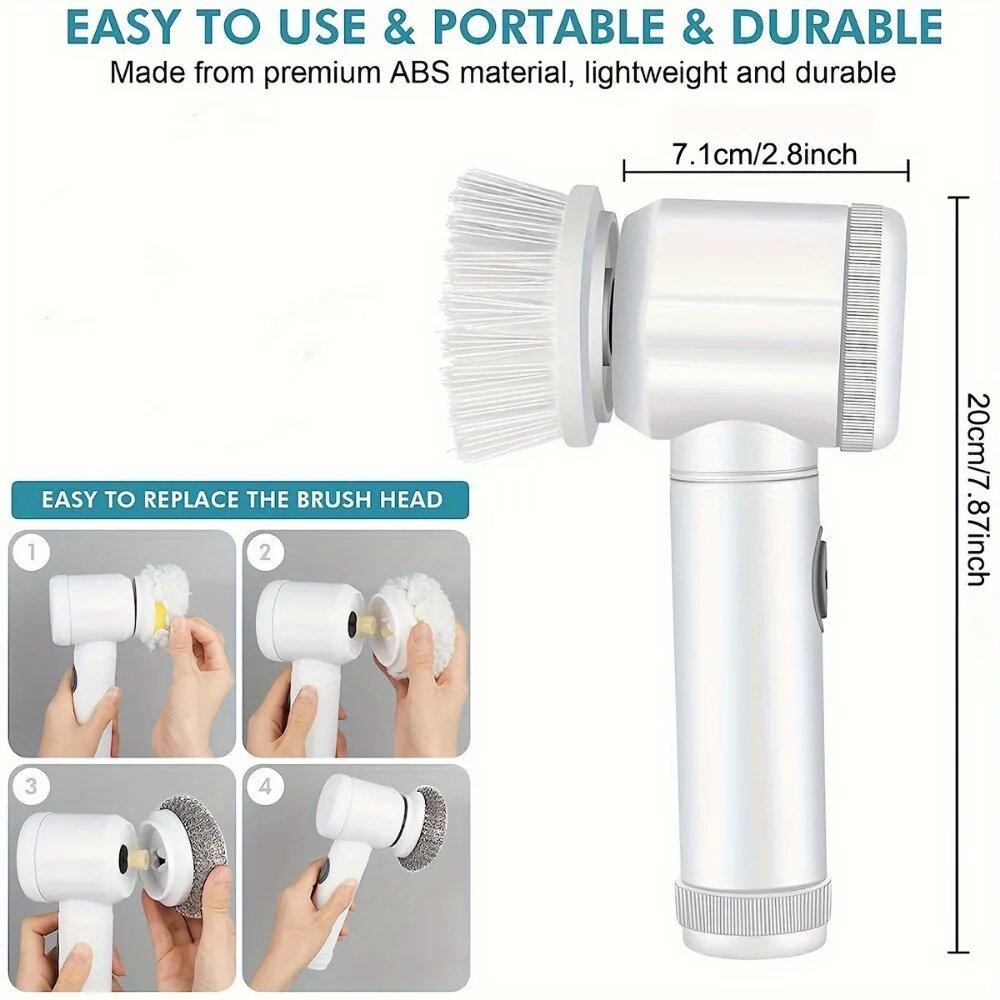 Multifunctional handheld wireless electric cleaning brush Home kitchen and bathroom cleaning brush has 5 replacement brush heads