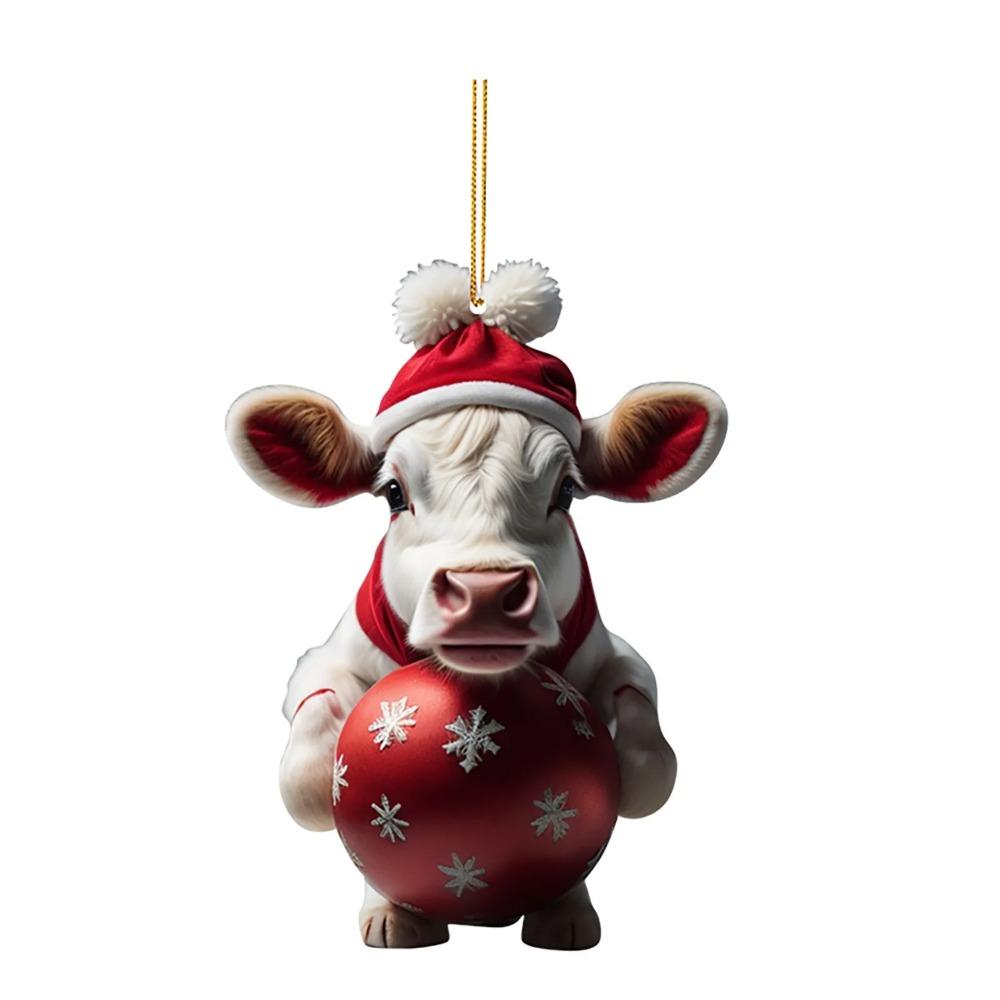 Flat Cow Christmas Tree Ornament Cartoon Car Rear View Mirror Pendant Christmas