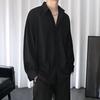 Men's Black Loose-Fit Long Sleeve Shirt - Trendy Spring/Summer/Autumn Casual Wear with Ice Silk Comfort