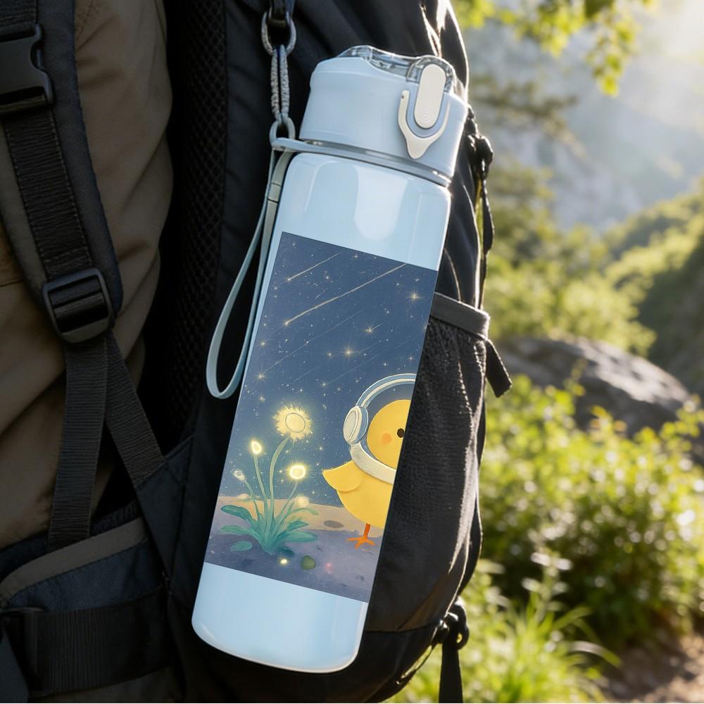 1PC Duck Moon Night Sky Art 750ml Color Plastic Sports Water Bottle Leakproof Flip Straw Lid Suitable for Sports Office Home Use