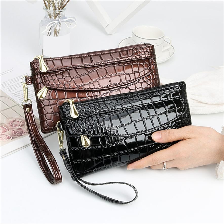 Fashion Women's Temperament Clutch Crocodile Pattern Mobile Phone Coin Purse Casual Zipper Hand Bag
