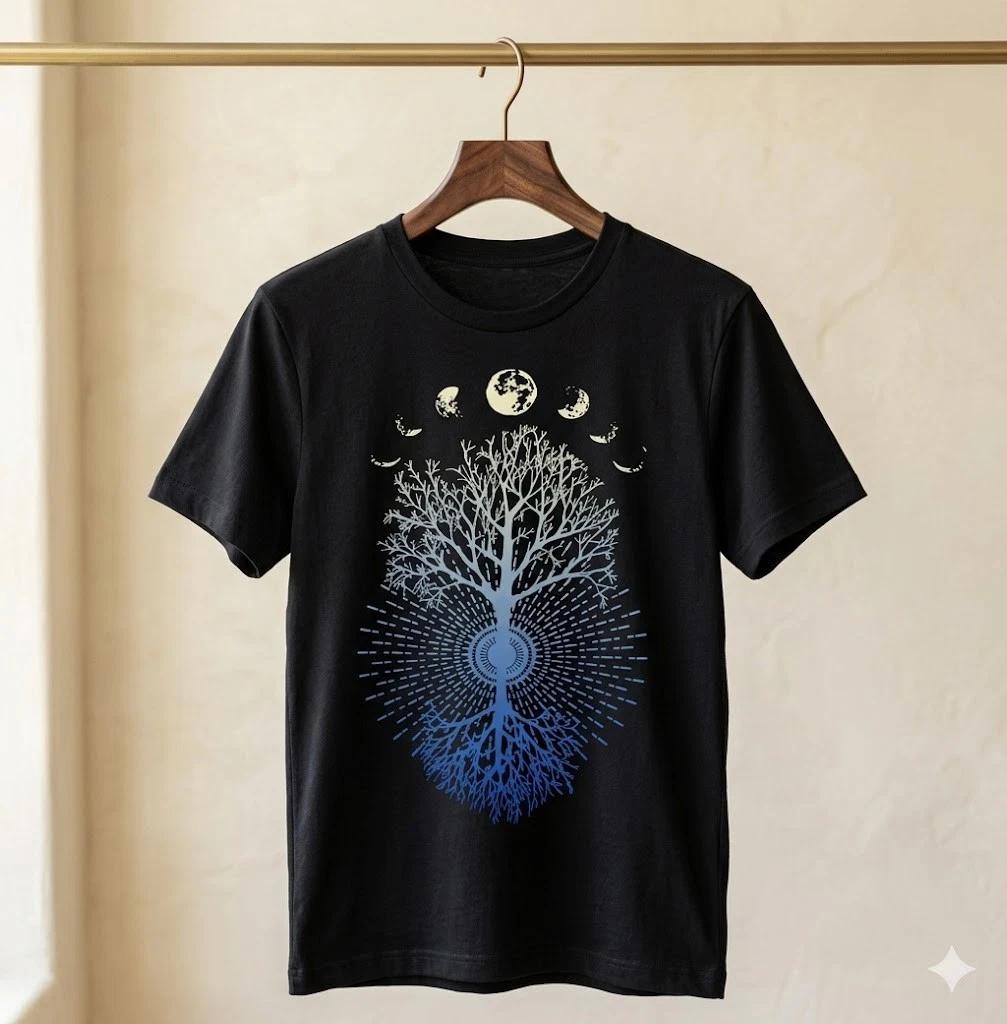 Men's and Women's T-shirts Moon Phases Tree of Life Spiritual Nature