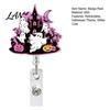 Teacher Badge Reel Retractable Holder, Halloween Glitter Acrylic Reel, Cute Ghost ID Card Pumpkin Holder for Nurse Doctor Worker
