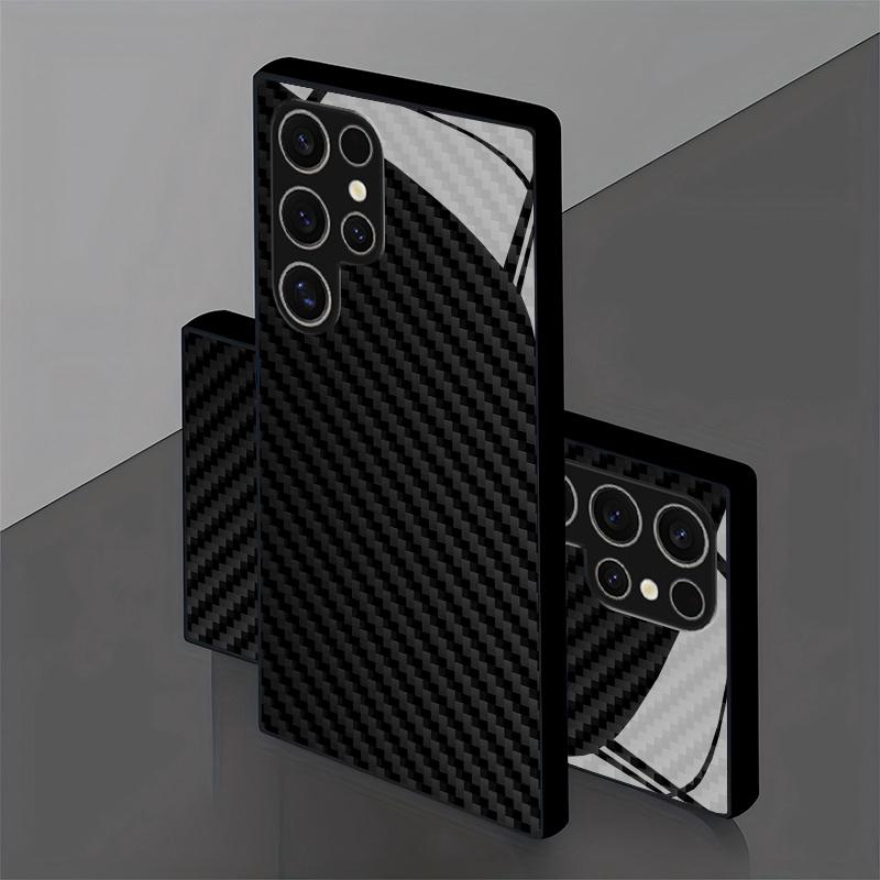 Чехол для телефона 2D с рисунком под карбон для Samsung S26 S25 S24 S23 S22 S21 S20 A55 A54 Защитная крышка из закаленного стекла