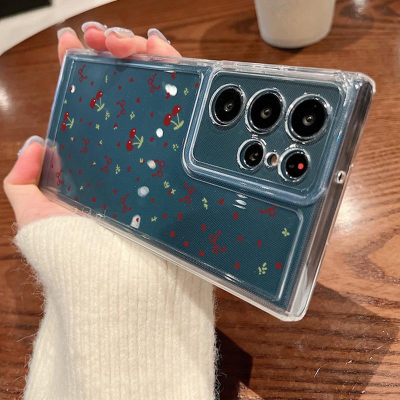 Красный вишневый принт прозрачный мягкий силиконовый чехол для телефона Samsung S25 Ultra S24 FE S23 A16 A56 A36 A55 A15 A25 прозрачный противоударный защитный чехол для объектива