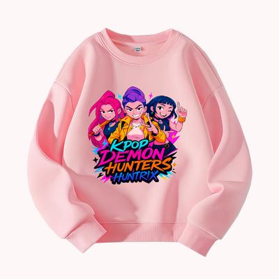 K-pop Охотники на демонов Huntrix Графический принт Женский повседневный свитшот с круглым вырезом Мода Музыка Мерч Пуловер Топ