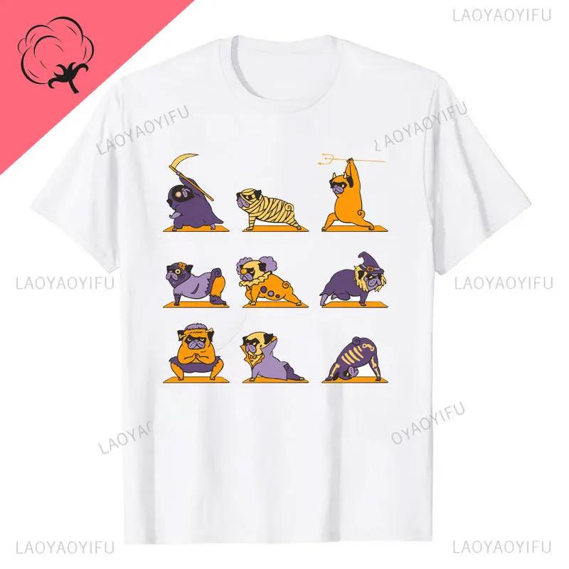 Funny Pug Yoga TShirt Puppy Yoga Poses and Meditation Latest Unisex Kawaii T Shirts Printing Unisex Tops Gift Streetwear COTTON