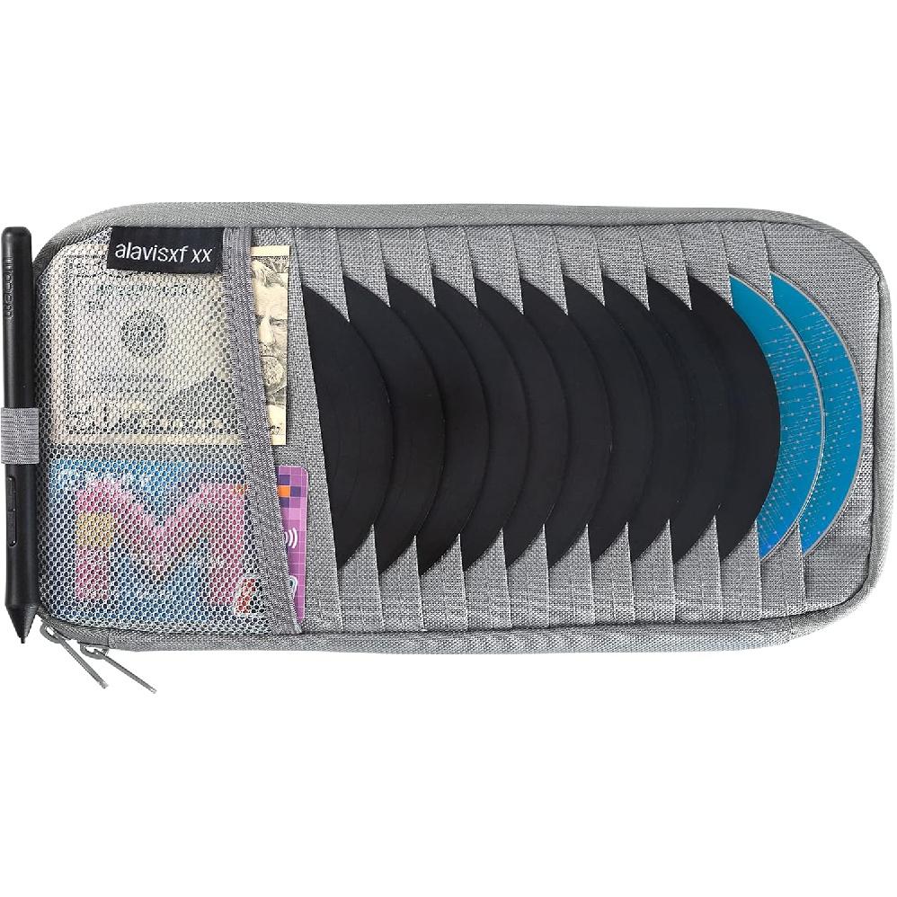 alavisxf xx Car CD Visor Holder, 12 Sleeves Organizer with Mesh Pocket | Durable Oxford Cloth, Holds 12 CDs/DVDs, 1 Pen Holder, 1 Back Inner Pocket,
