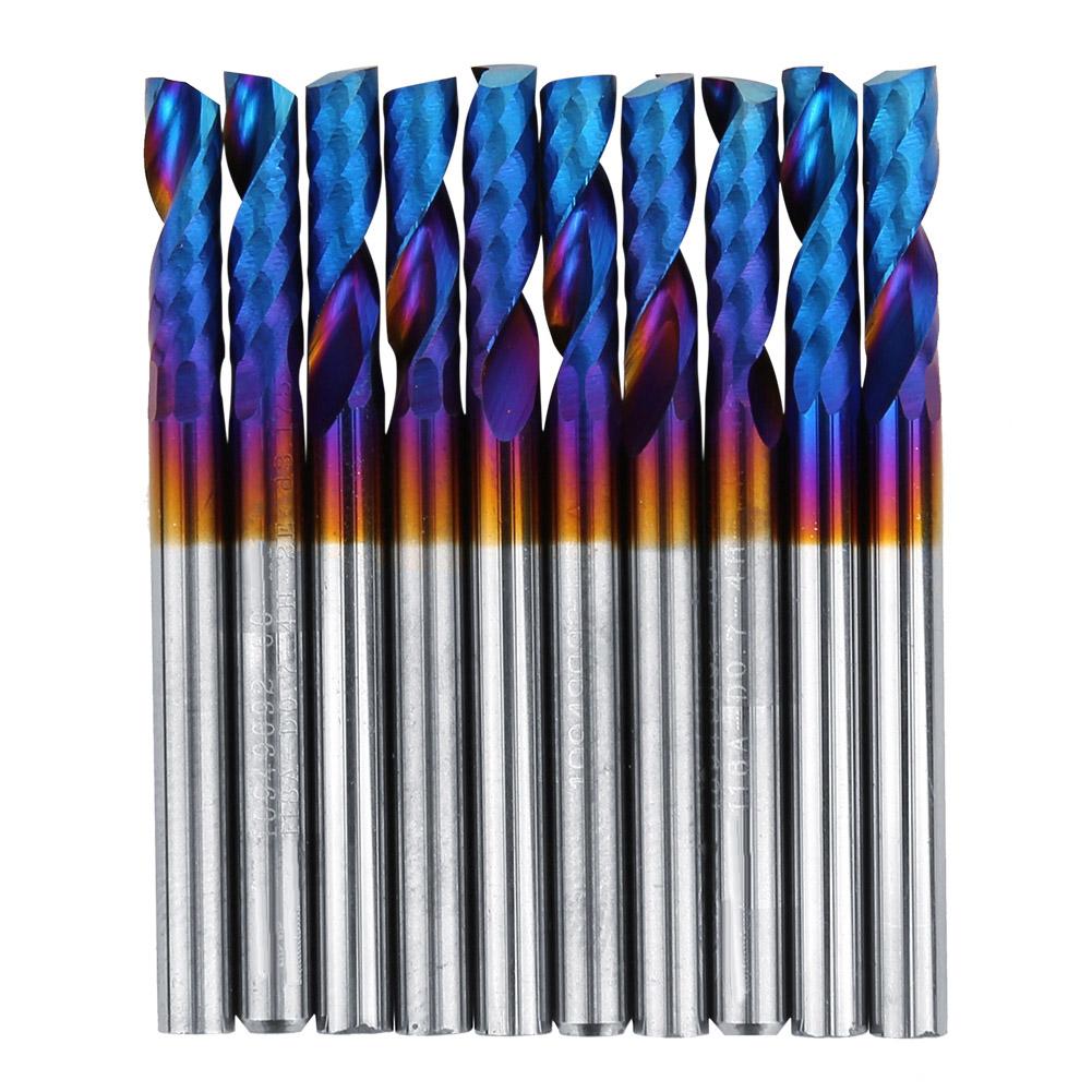 10 шт. Фрезы 3,175 мм с синим нанопокрытием, хвостовик, однолезвийные спиральные гравировальные инструменты, карбид