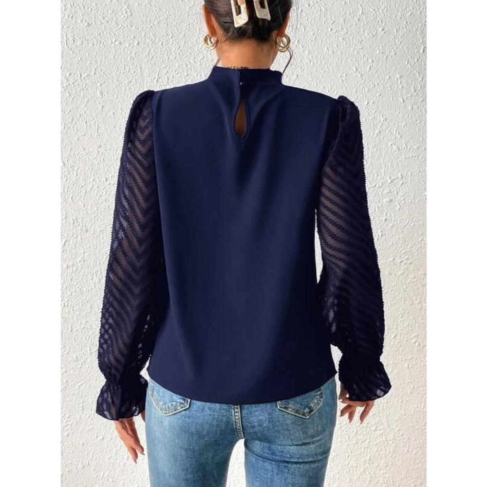 IHUASU Женский топ осень-зима с полувысоким воротом и длинными рукавами из шифона в стиле пэчворк