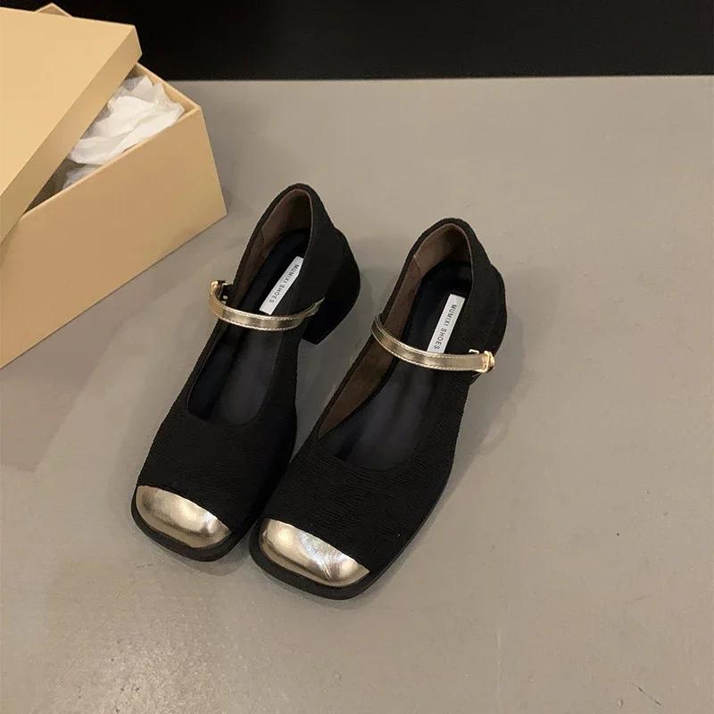 Весенние женские туфли-лодочки 2024 года, новые элегантные туфли на низком каблуке с мелкой пряжкой в британском стиле, женские туфли Мэри Джейн Zapatillas Mujer
