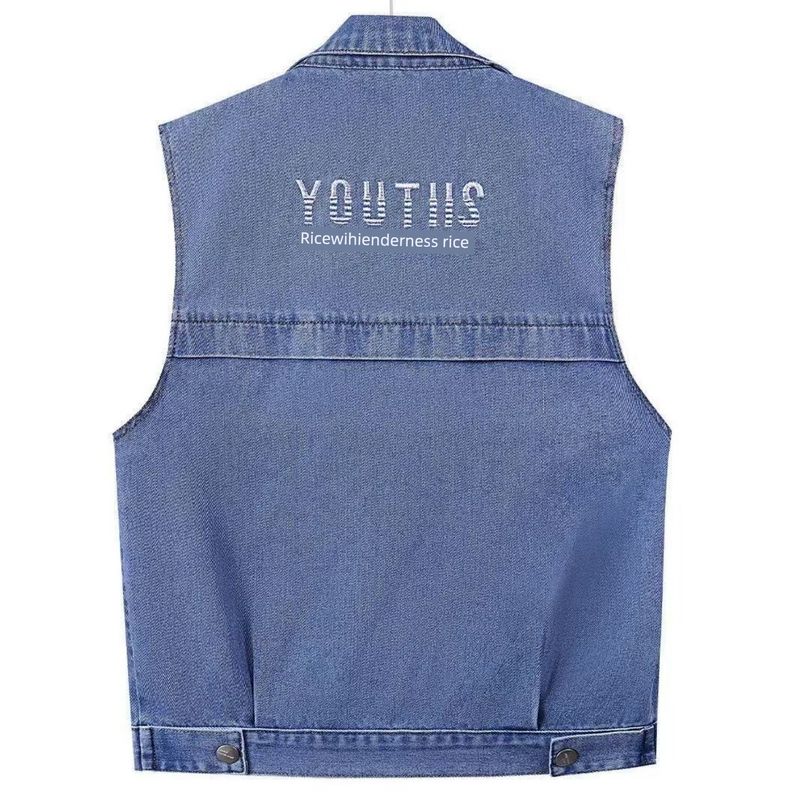 Fashionable Versatile Embroidered Washed Denim Vest for Women, New Spring/Summer Style, Loose Sleeveless Jacket, Casual Thin Outerwear