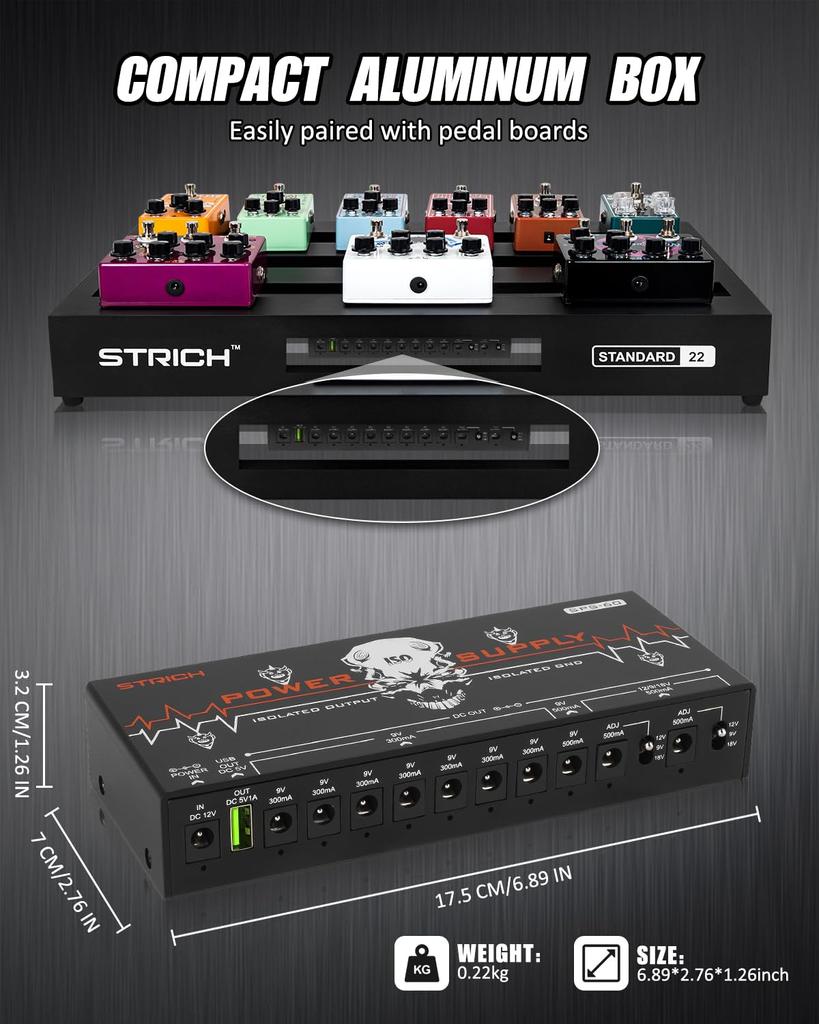 STRICH Guitar Pedal Power Supply 10 Completely Separate Pedal Board Power Supply DC Output High Power and High Current Effect Pedal Noiseless SPS-60