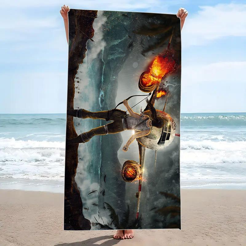 Tomb Raider Print Beach Towel, Large Soft Quick Dry Towel for Beach Camping Swimming