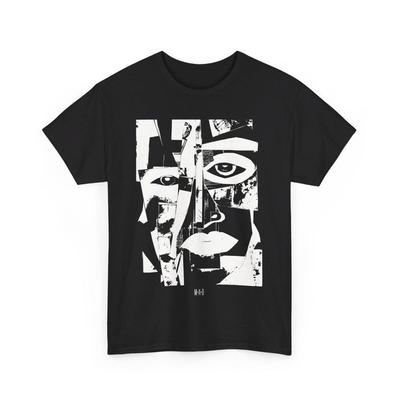 230 г/м² 100% хлопок Mad 006 Techno Футболка Faces Collage Minimalist Aesthetics Фотокопия и линейный рисунок Футболка в 3 цветовых решениях