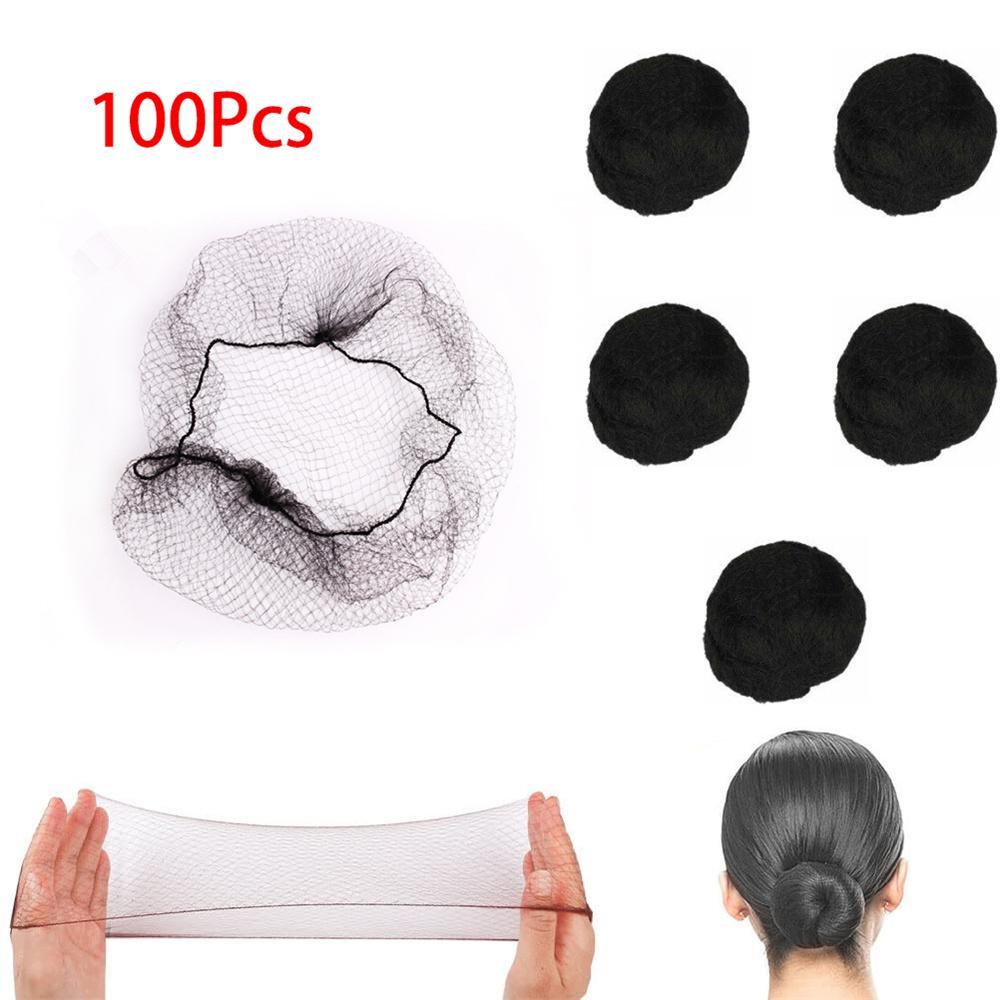 100Pcs Black Invisible Hair Nets Bun Cover Elastic Edge Mesh Hairnet Stretch Cap