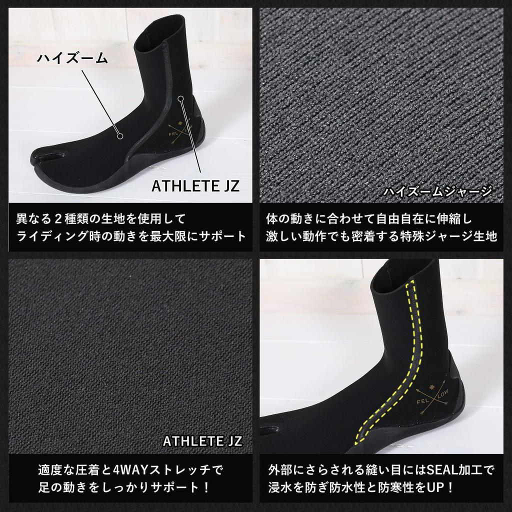 FELLOW Surf Boots ALL3mm Ninja Tabi Socks Ninja Tabi Водонепроницаемые серфовые японские стандартные гидрокостюмы для рифов Мужские Женские Черные 26 см