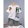 Summer Kids' Suit Boys' Loose Casual Crewneck Patterned Short-sleeved T-shirt and Shorts Comfortable Cool Tracksuit