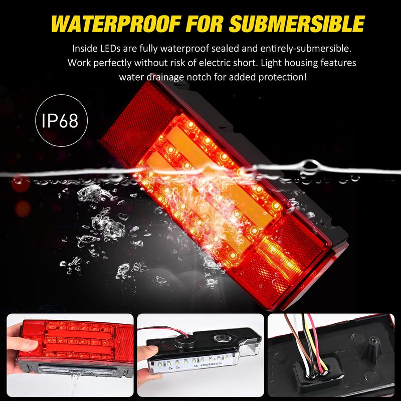 Nilight 2PCS Square LED Trailer Light Kit with Halo Glow Submersible LED Stop Turn Tail Side Marker Clearance License Light for 12V Trailer Boat