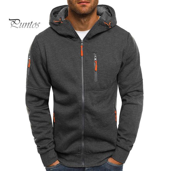 Мужская толстовка с капюшоном для фитнеса на весну и осень с карманами на молнии, кардиган на молнии, плотное однотонное повседневное пальто с эластичными манжетами и подолом, куртка для путешествий и работы