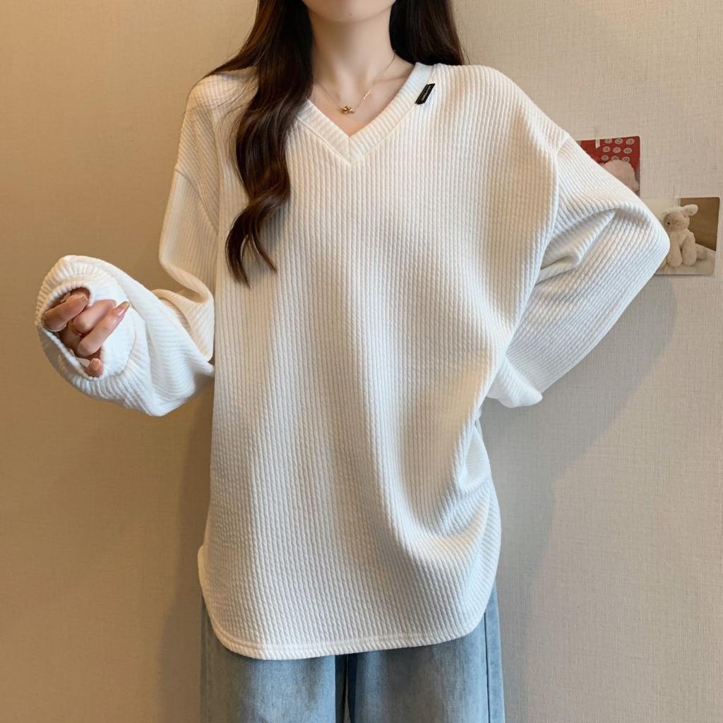 Women Clothes Trend Loose All-match Youth T-Shirts Spring Autumn Long Sleeve Solid Simplicity Street Casual Tops Fashion Vintage