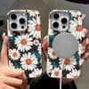 Белый чехол с цветком для iPhone 16 Чехол для iPhone 15 14 13 12 Pro Max 11 16e Магнитный для Magsafe Беспроводная зарядка Мягкий чехол для телефона