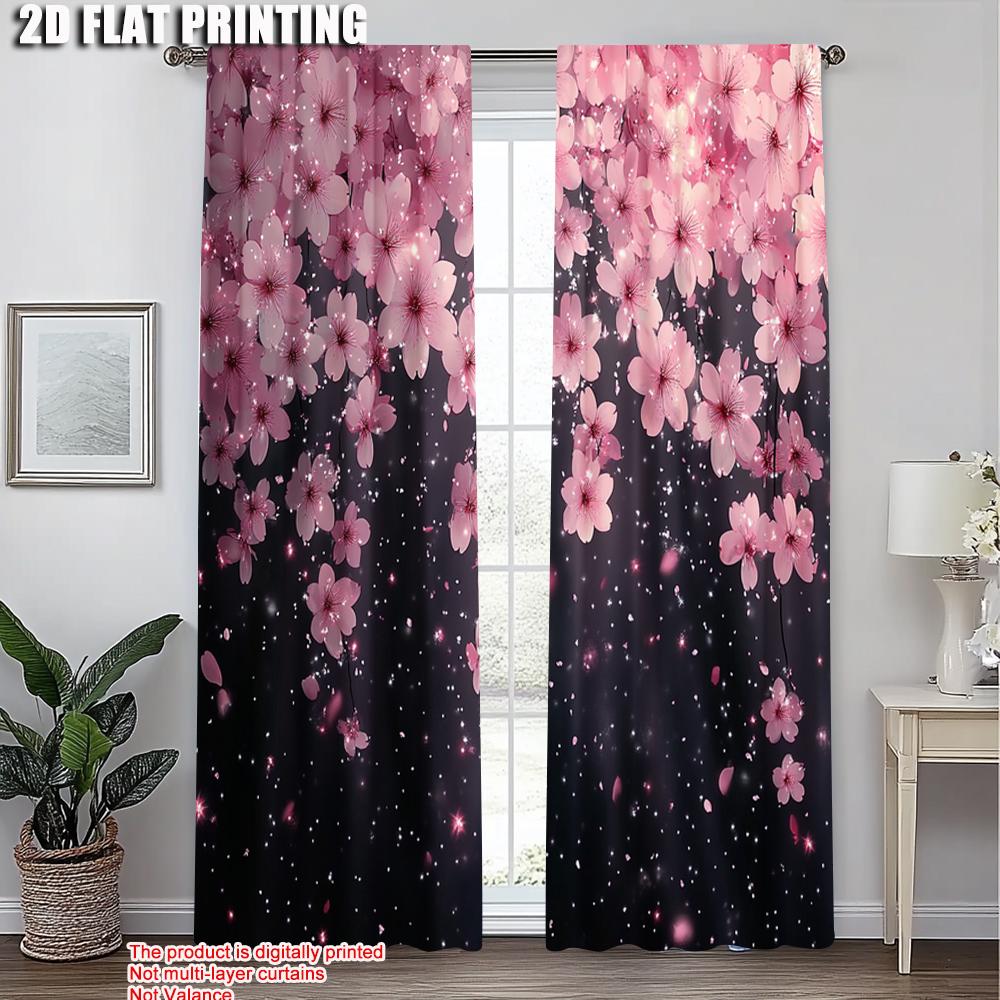 2 шт. Популярные оконные панели 2D-печать Сакура Розовый Цветочный Полиэстер (без стержня) Праздничный Идеал для Гостиной