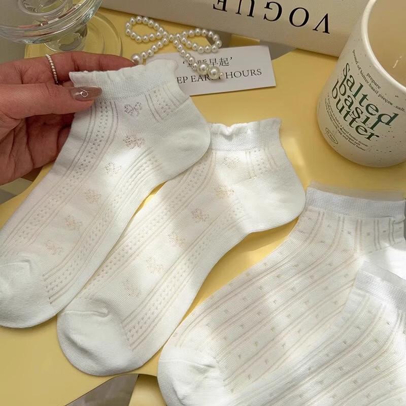 Женские летние дышащие хлопковые кружевные короткие носки - 10 пар