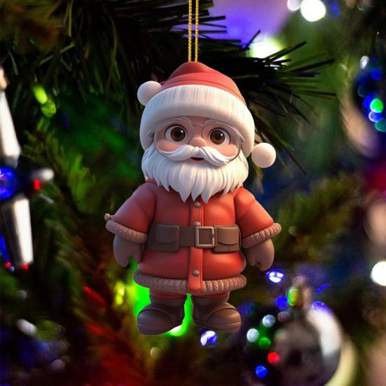 Christmas Santa Claus Ornaments 2D Acrylic Xmas Tree Hanging Decoration for Door Window Wall Tree Party Decor