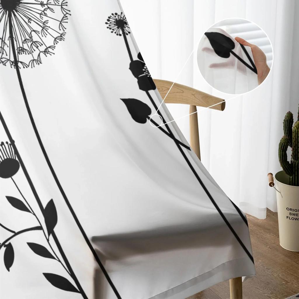 Dandelion Flowers Tulle Curtains for Living Room Drapes Window Sheer Modern Curtains for Bedroom Decor