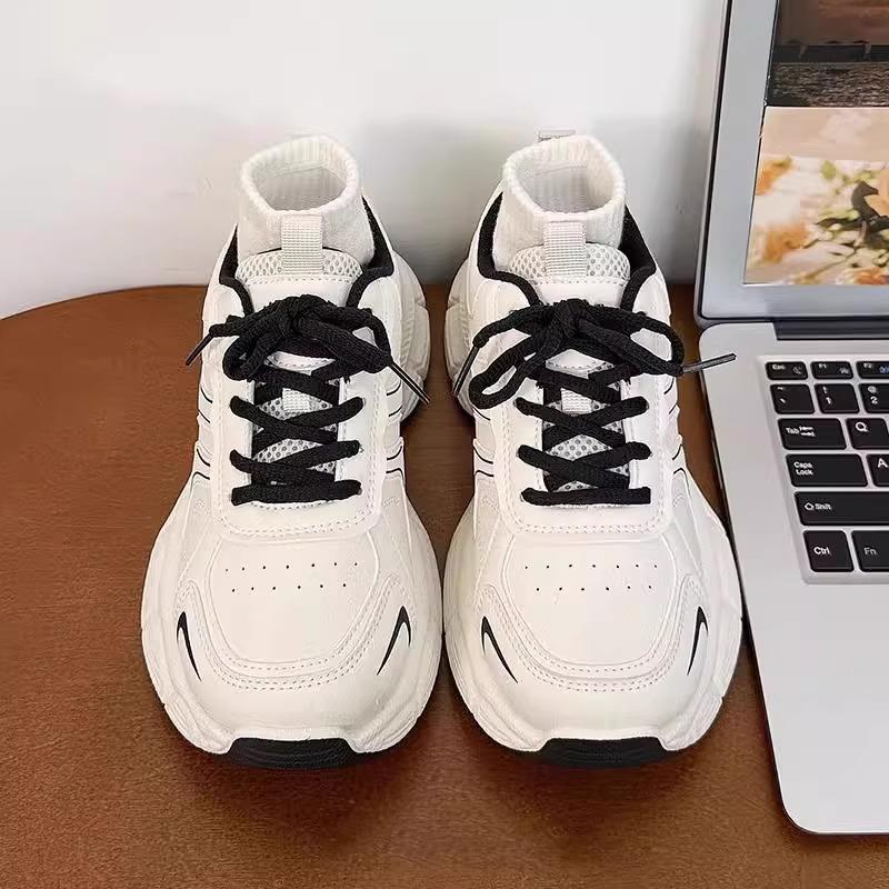 Thick-soled Dad Shoes Women's 2025 Summer New Thin Breathable Heightening Lightweight Leather Surface Showing Feet Small Casual Sports Shoes