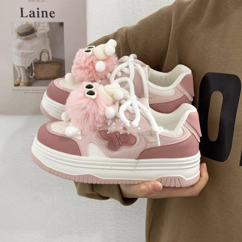 Осенние мягкие туфли Sister Niche Pink Big Head Bread на платформе для женщин 2024 года, новые популярные универсальные повседневные туфли для сноуборда Tide