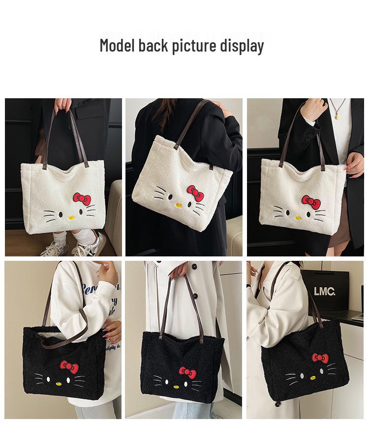 Plush Cartoon Embroidered Shoulder Tote - Women's Large Capacity Autumn/Winter Handbag