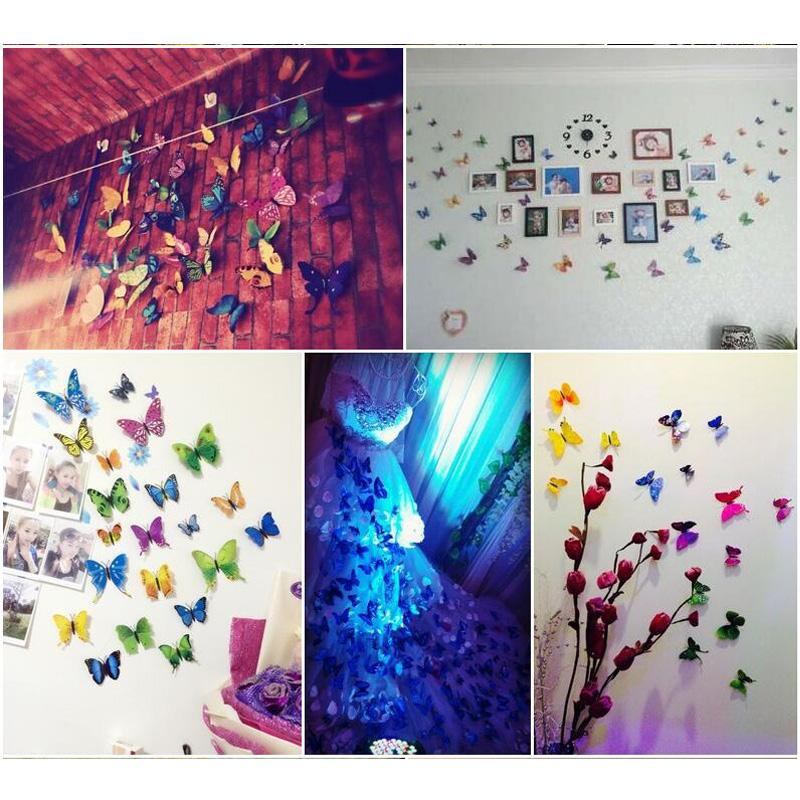 12 шт. 3D двухслойные наклейки-бабочки на стену для домашнего декора, сделай сам, наклейки-магниты на холодильник-бабочки, украшение комнаты