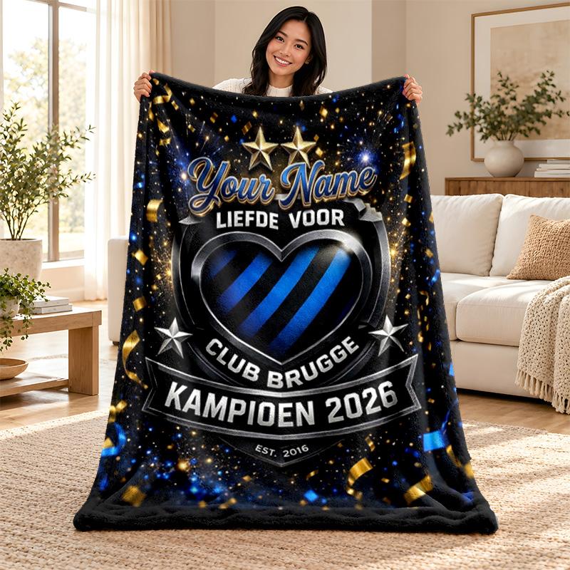 Club Brugge KV Custom Name Fleece Blanket Personalized Soft Cozy Throw Blanket Customized Gift for Birthday Christmas