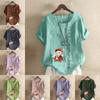 Женская модная футболка с круглым вырезом и коротким рукавом, повседневная хлопково-льняная рубашка с рисунком, свободная летняя блузка с принтом для девочек, топы